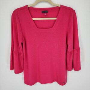 Vince Camuto Bell 3/4 Sleeve Blouse Top M Pink Jersey Knit Flare Work